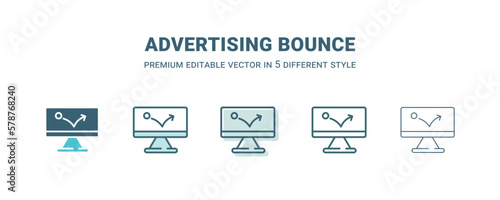 advertising bounce icon in 5 different style. Outline, filled, two color, thin advertising bounce icon isolated on white background. Editable vector can be used web and mobile