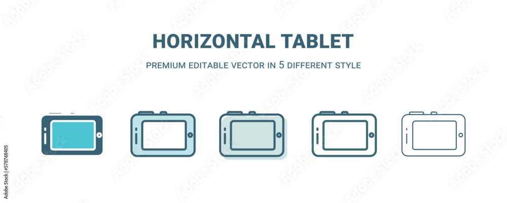 horizontal tablet icon in 5 different style. Outline, filled, two color, thin horizontal tablet icon isolated on white background. Editable vector can be used web and mobile horizontal tablet icon in 5 different style. Outline, filled, two color, thin horizontal tablet icon isolated on white background. Editable vector can be used web and mobile