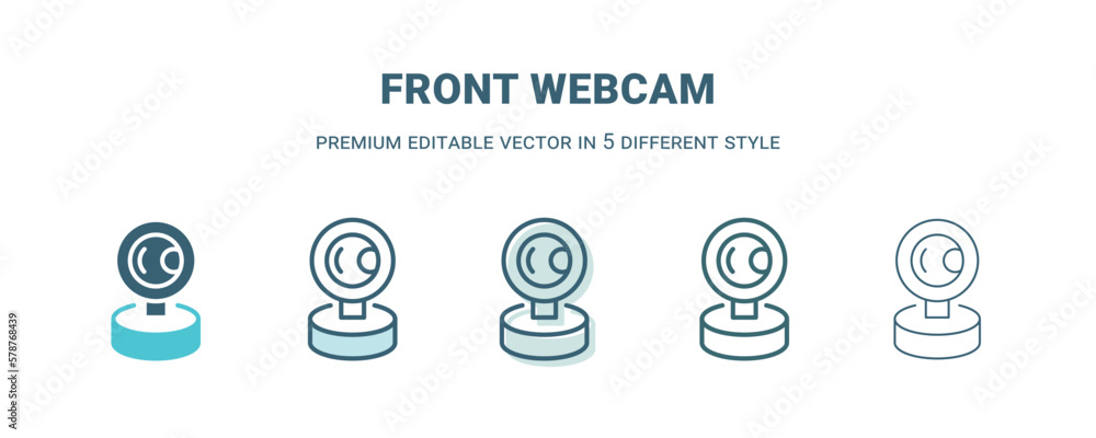 front webcam icon in 5 different style. Outline, filled, two color, thin front webcam icon isolated on white background. Editable vector can be used web and mobile