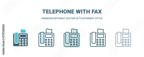 telephone with fax icon in 5 different style. Outline, filled, two color, thin telephone with fax icon isolated on white background. Editable vector can be used web and mobile