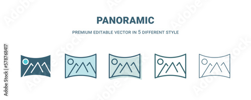 panoramic icon in 5 different style. Outline, filled, two color, thin panoramic icon isolated on white background. Editable vector can be used web and mobile