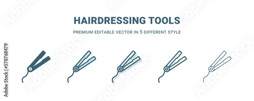 hairdressing tools icon in 5 different style. Outline, filled, two color, thin hairdressing tools icon isolated on white background. Editable vector can be used web and mobile © Abstract