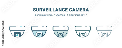 surveillance camera icon in 5 different style. Outline, filled, two color, thin surveillance camera icon isolated on white background. Editable vector can be used web and mobile