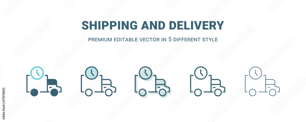 Fototapeta shipping and delivery icon in 5 different style. Outline, filled, two color, thin shipping and delivery icon isolated on white background. Editable vector can be used web and mobile