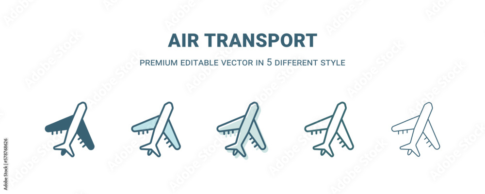 air transport icon in 5 different style. Outline, filled, two color, thin air transport icon isolated on white background. Editable vector can be used web and mobile air transport icon in 5 different style. Outline, filled, two color, thin air transport icon isolated on white background. Editable vector can be used web and mobile