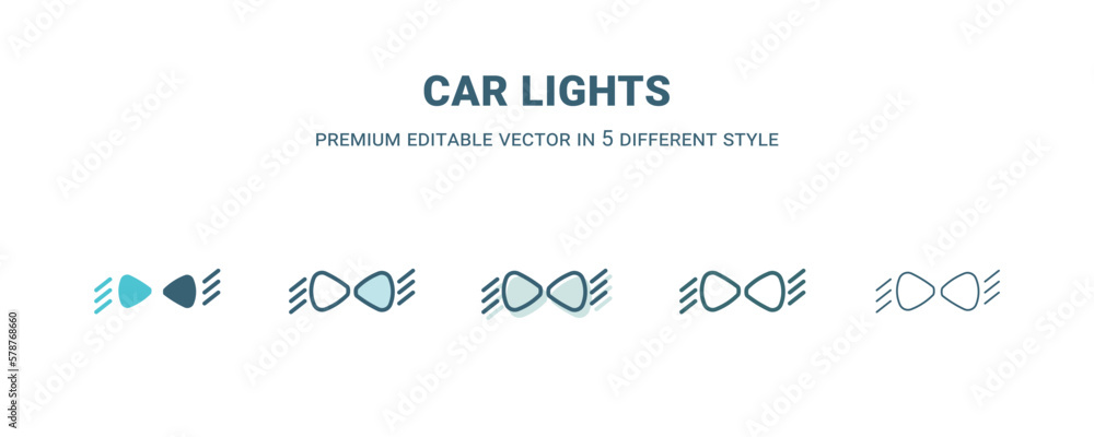 car lights icon in 5 different style. Outline, filled, two color, thin car lights icon isolated on white background. Editable vector can be used web and mobile car lights icon in 5 different style. Outline, filled, two color, thin car lights icon isolated on white background. Editable vector can be used web and mobile