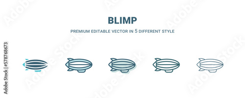 blimp icon in 5 different style. Outline, filled, two color, thin blimp icon isolated on white background. Editable vector can be used web and mobile