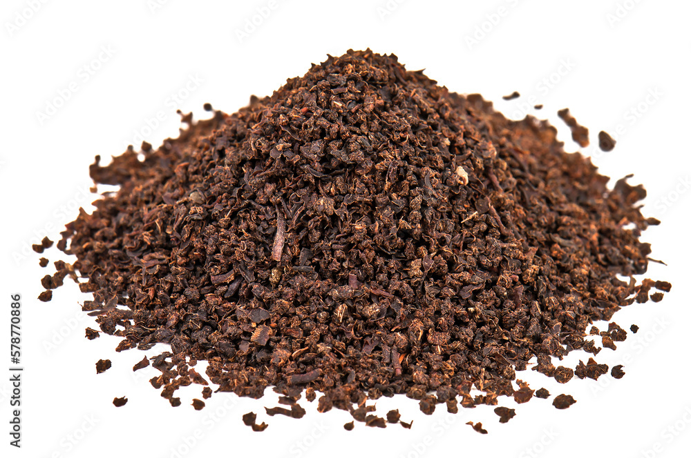 Heap of black English tea on white background Heap of black English tea on white background