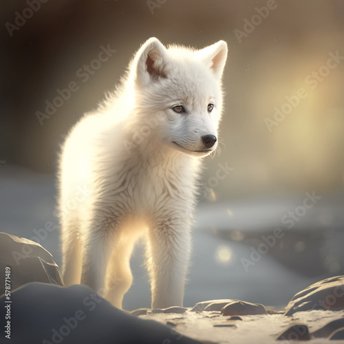 White Fox Cub in Snow created with Generative AI Technology © MR.USE