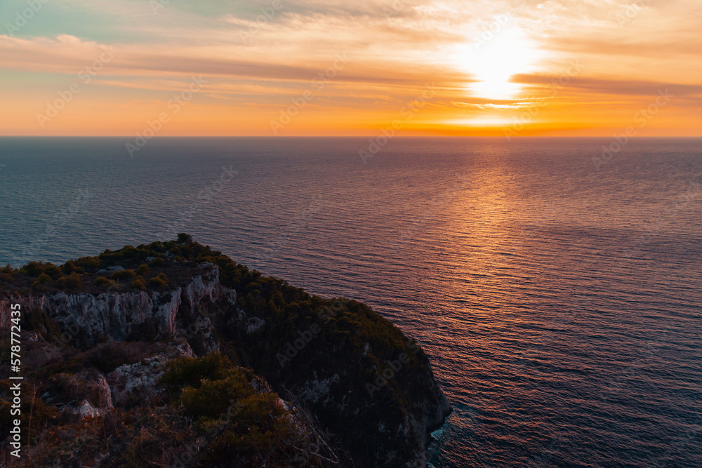 Landscape of Cape Keri at sunset. Greek island Zakynthos