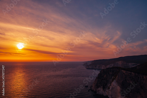 Colorful sunset. Landscape photo taken from Cape Keri, Zakynthos © evannovostro