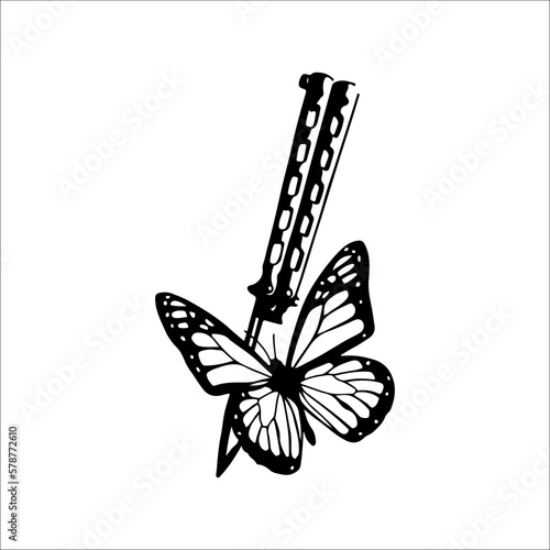 vector illustration of knife with butterfly