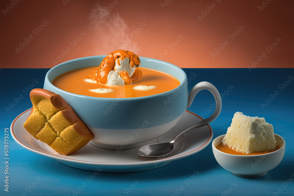 lobster bisque with croutons with a pastel backdrop made by generative ...