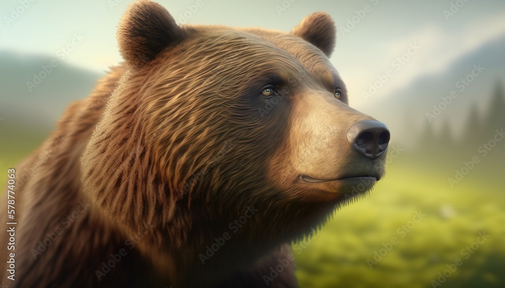 a brown bear standing on top of a lush green field. generative ai a brown bear standing on top of a lush green field. generative ai