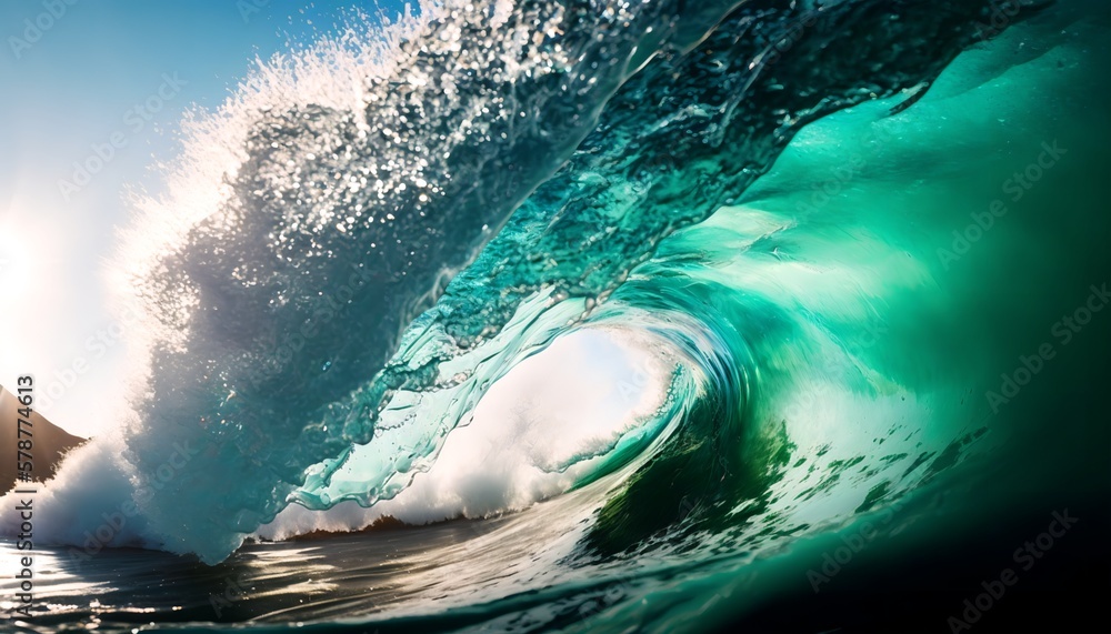 Close-up view of wave barrel breaking in the ocean Close-up view of wave barrel breaking in the ocean