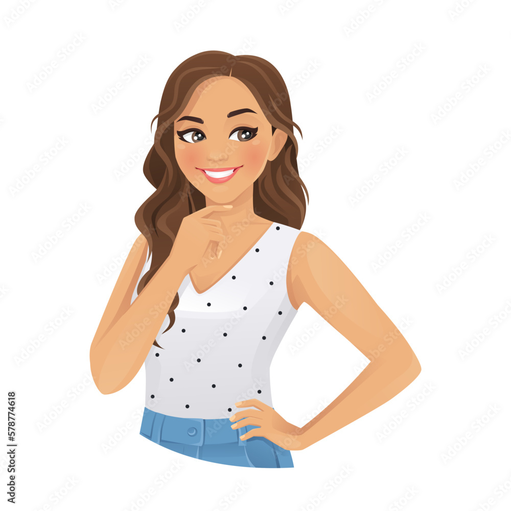 Young beautiful woman thinking isolated on white background vector illustration Young beautiful woman thinking isolated on white background vector illustration