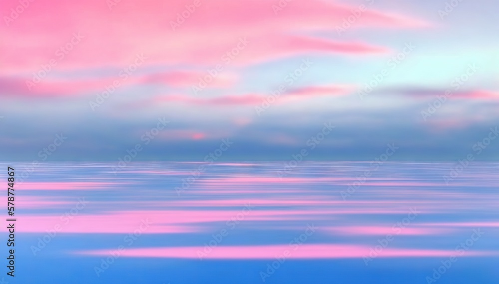  a pink and blue sky with clouds reflected in the water.  generative ai