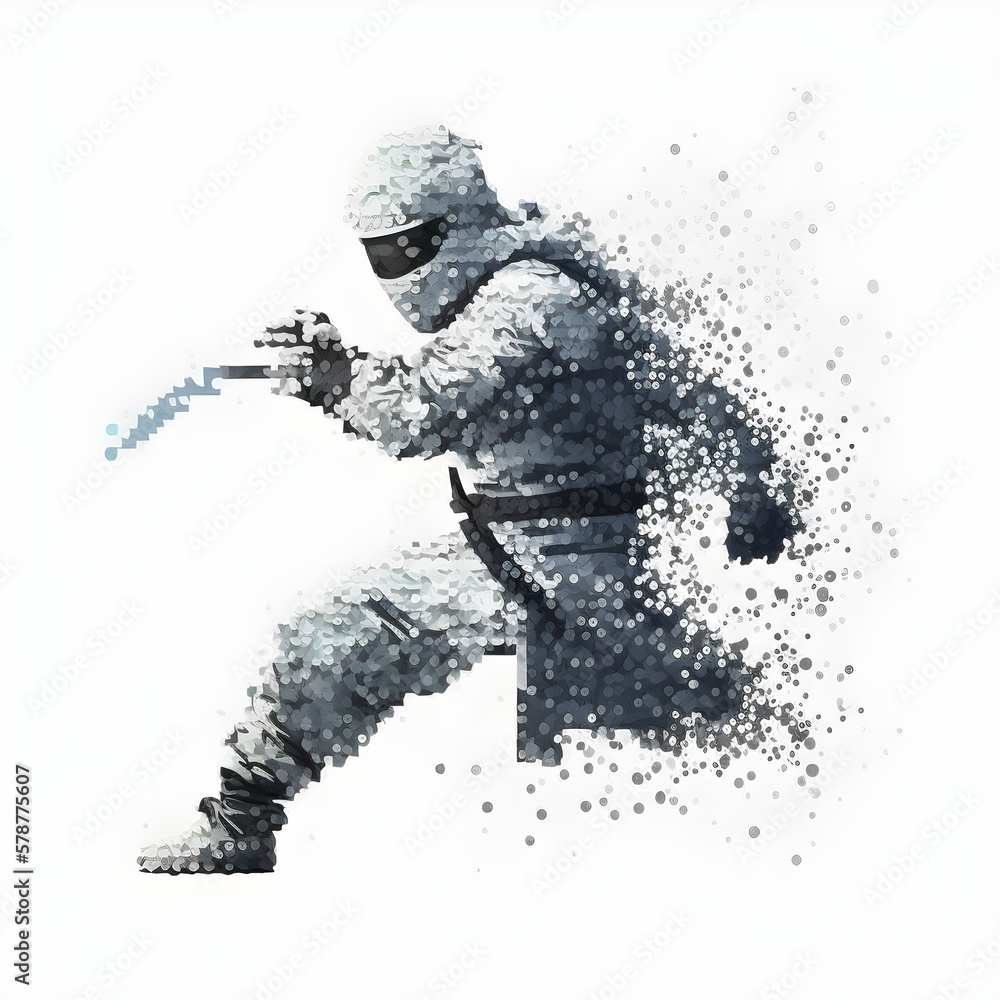whitr ninja  pixel-style armband on a gray background