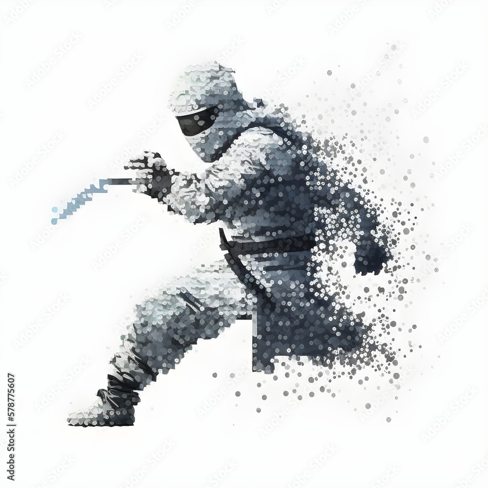 Fototapeta premium whitr ninja pixel-style armband on a gray background