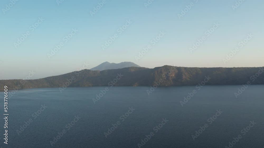 Apoyo lagoon in Nicaragua aerial drone view on sunset time Apoyo lagoon in Nicaragua aerial drone view on sunset time
