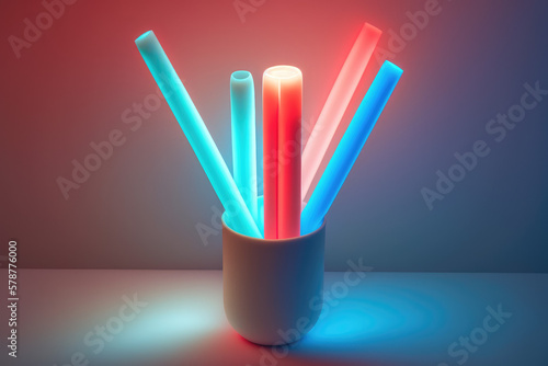 red, white, and blue neon glowstick standing made by generative ai photo