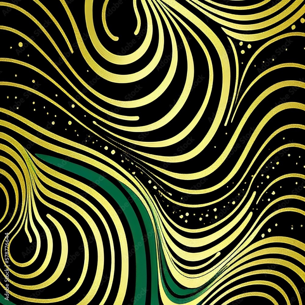 Green Gold Curly abstract background