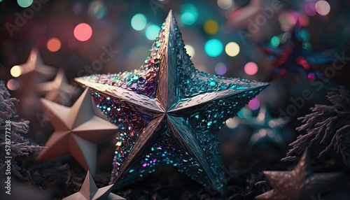  a close up of a star on a table with other decorations. generative ai