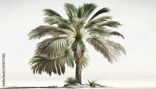  a palm tree is shown in a white background with a small island in the foreground.  generative ai