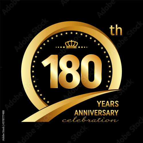 180th Anniversary logo design with golden ring for anniversary celebration event, invitation, wedding, greeting card, banner, poster, flyer, brochure. Logo Vector Template photo