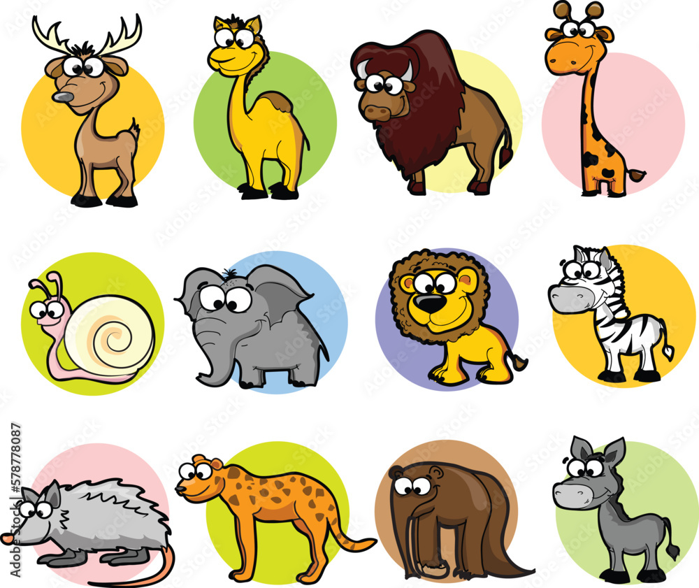 Big collection of cute cartoon animals,birds and sea creatures of the world.Big fauna of the world icon set.Vector illustration isolated on white Big collection of cute cartoon animals,birds and sea creatures of the world.Big fauna of the world icon set.Vector illustration isolated on white