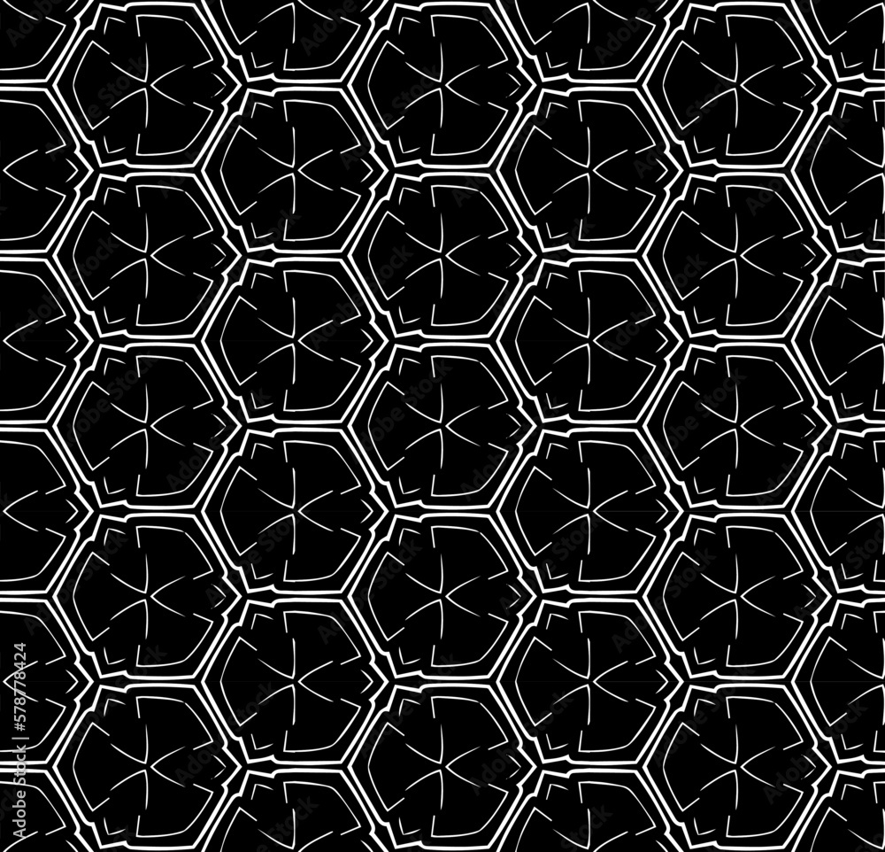 Black and white seamless pattern texture. Greyscale ornamental graphic design. Mosaic ornaments. Pattern template. Vector illustration. EPS10. Black and white seamless pattern texture. Greyscale ornamental graphic design. Mosaic ornaments. Pattern template. Vector illustration. EPS10.