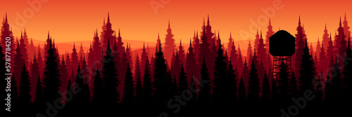sunrise panorama of forest silhouette vector illustration good for wallpaper design, design template, background template, and tourism design template 
