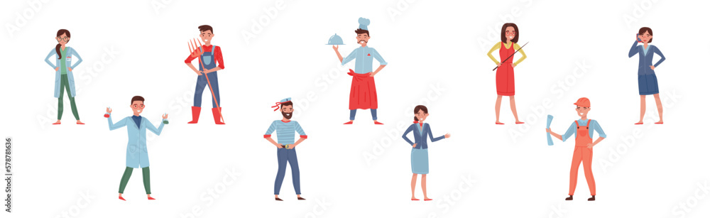 People Characters from Different Profession Standing in Uniform Vector Set People Characters from Different Profession Standing in Uniform Vector Set