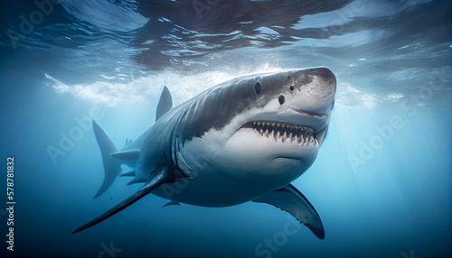 Close-up image of a great white shark  generative ai