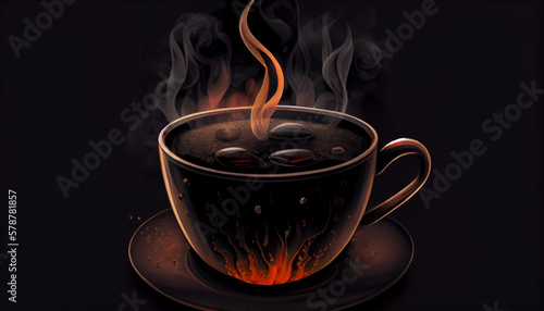 Cup of black hot coffee hot drinks, generative ai