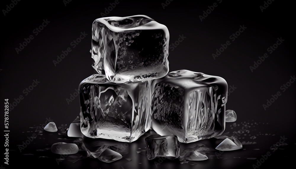 Ice cube on black background, generative ai Ice cube on black background, generative ai