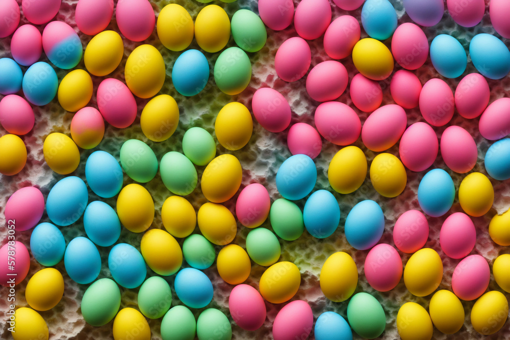 Kolorowe pisanki, jajka wielkanocne. Kolorowe tło zawierające wielkanocne pisanki. Generative AI.
