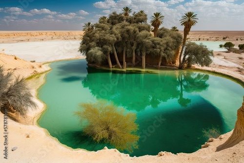 The Cleopatra Pool in Siwa, Egypt, in April 2018. Egypt's Siwa oasis. Cleopatra's Pool has turquoise water. Generative AI