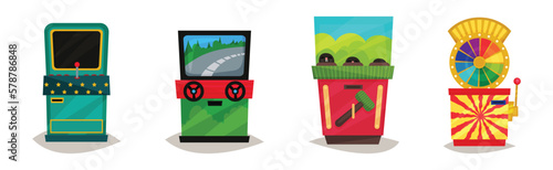 Arcade Game Machine and Amusement Equipment Vector Set