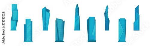 Blue Glass Skyscraperd as High-rise Tower Office Building Vector Set