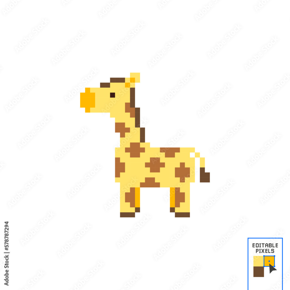 Vector illustration of Giraffe cartoon - Pixel design. Giraffe head pixel art icon. Isolated vector illustration. 8-bit sprite. Design stickers, logo, mobile app