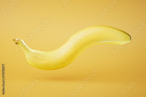 a large deformed banana on a yellow background. 3D render