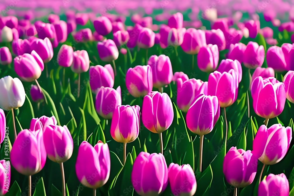 Pink Tulips Spring Flower Background. Generative AI Pink Tulips Spring Flower Background. Generative AI