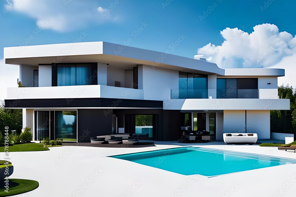 Playful Surreal Architecture. Super Modern Extravagant House. Surreal Modern Villa. Futuristic Luxury Geometric Architecture. Generative AI