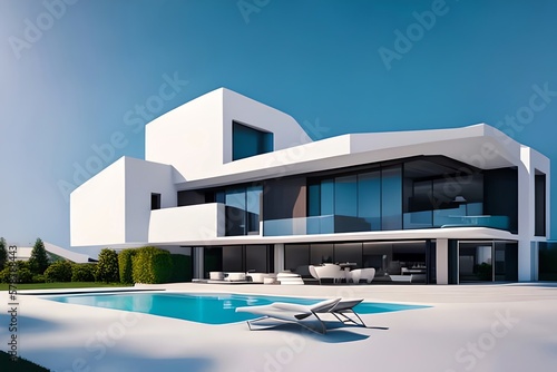 Playful Surreal Architecture. Super Modern Extravagant House. Surreal Modern Villa. Futuristic Luxury Geometric Architecture. Generative AI © Pixel Matrix