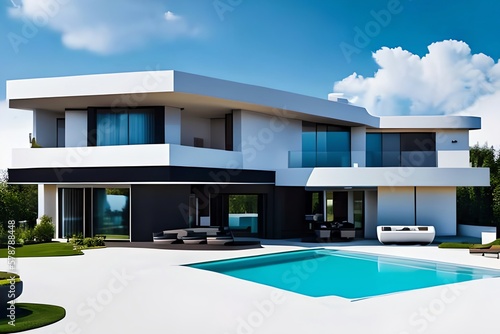 Playful Surreal Architecture. Super Modern Extravagant House. Surreal Modern Villa. Futuristic Luxury Geometric Architecture. Generative AI © Pixel Matrix
