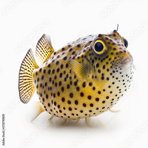 boxfish isolated on white close-up, funny odd unusual shaped fish