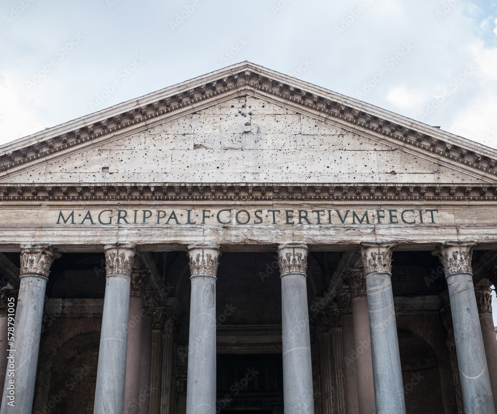 Ancient Pantheon building against cloudy sky in Rome