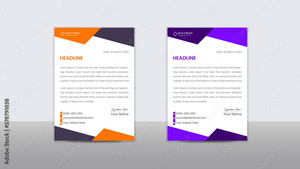 Professional Letterhead Template Design 2023.Modern Abstract Vector Business Cover letter.Simple And Clean Print Ready Design, Elegant Flat Design Vector Illustration. 