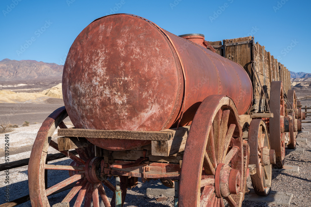 Preserved 20 mule team wagon for hauling Borax in the Mojave Desert